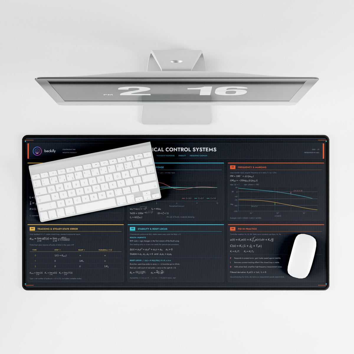 Classical Control Systems desk mat, dark with Beckify logo