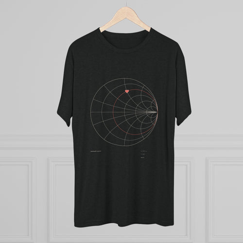 Black tee with Smith chart print on a hanger