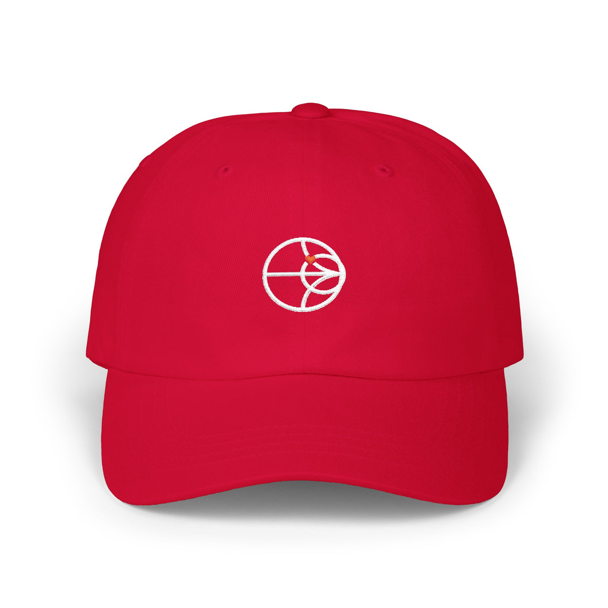 I Have Complex Feelings dad cap, cranberry, front view with full Smith chart embroidery