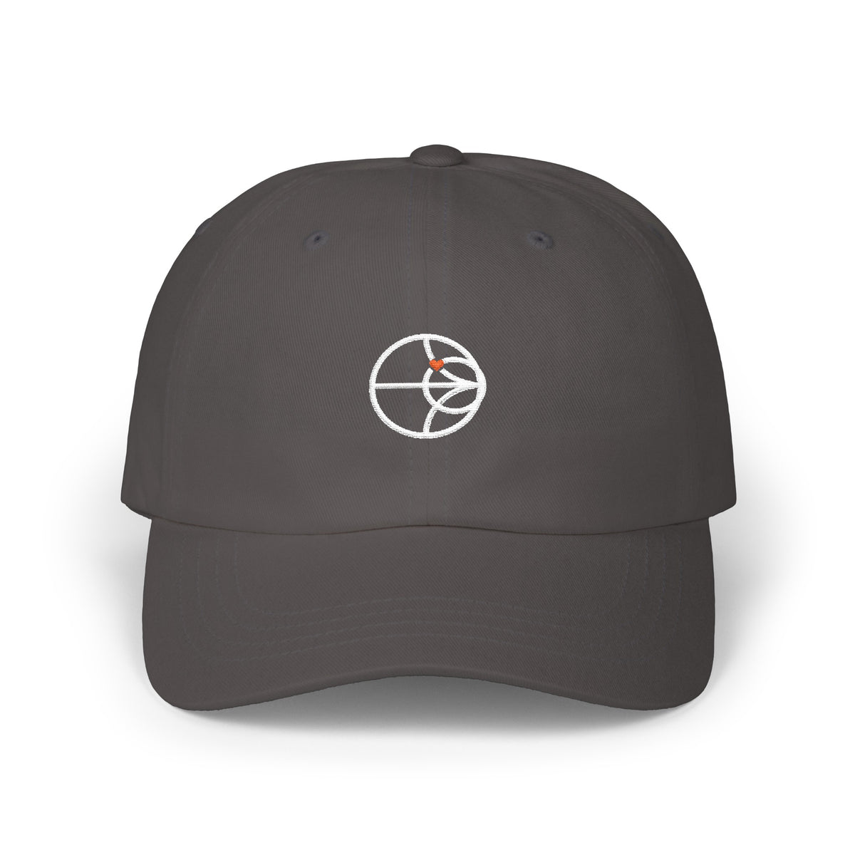I Have Complex Feelings dad cap, dark grey, front view with full Smith chart embroidery