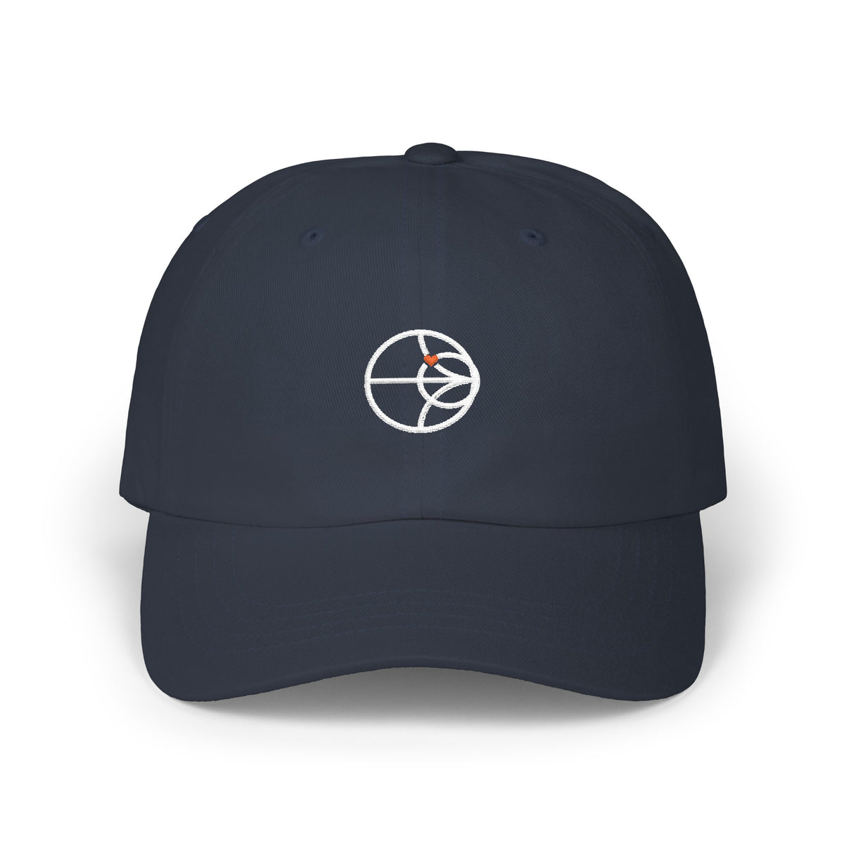 I Have Complex Feelings dad cap, navy, front view with full Smith chart embroidery