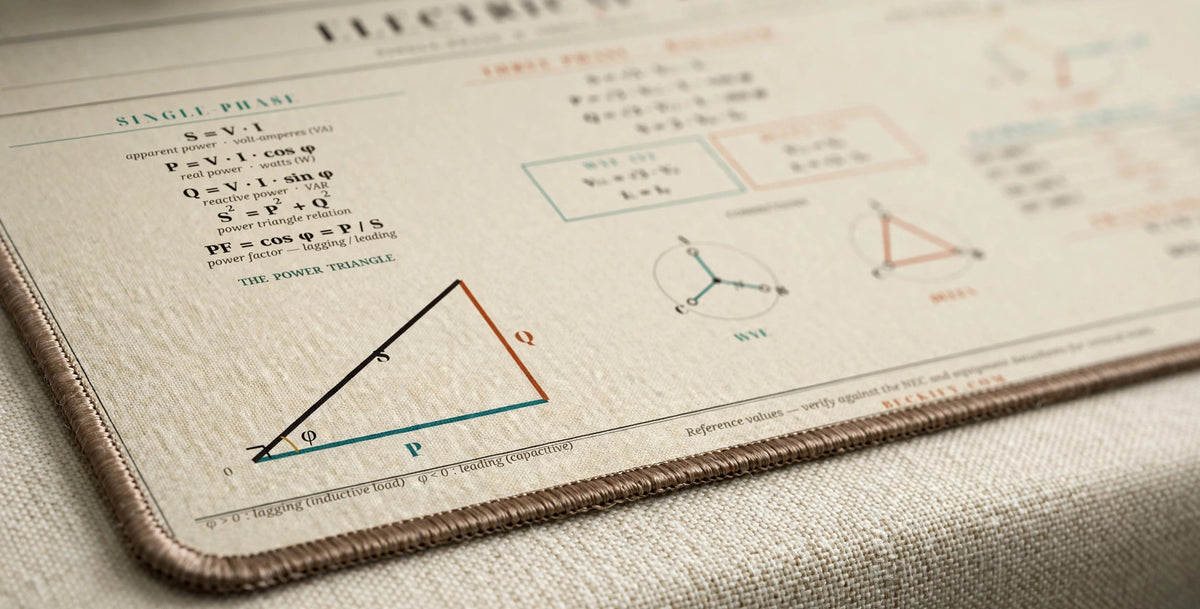 Electrical Power desk mat, close-up of the edge and stitched border